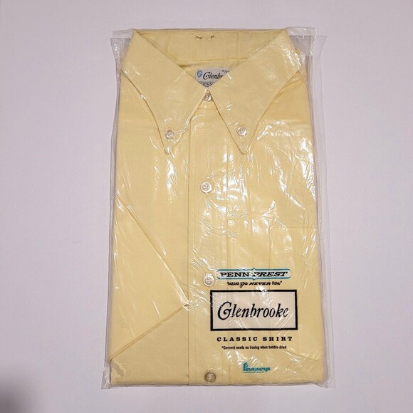 NEW 1950s Glenbrooke Yellow Button Up Pocket Collar Shirt M 14/36 Penneys VTG - Picture 1 of 6
